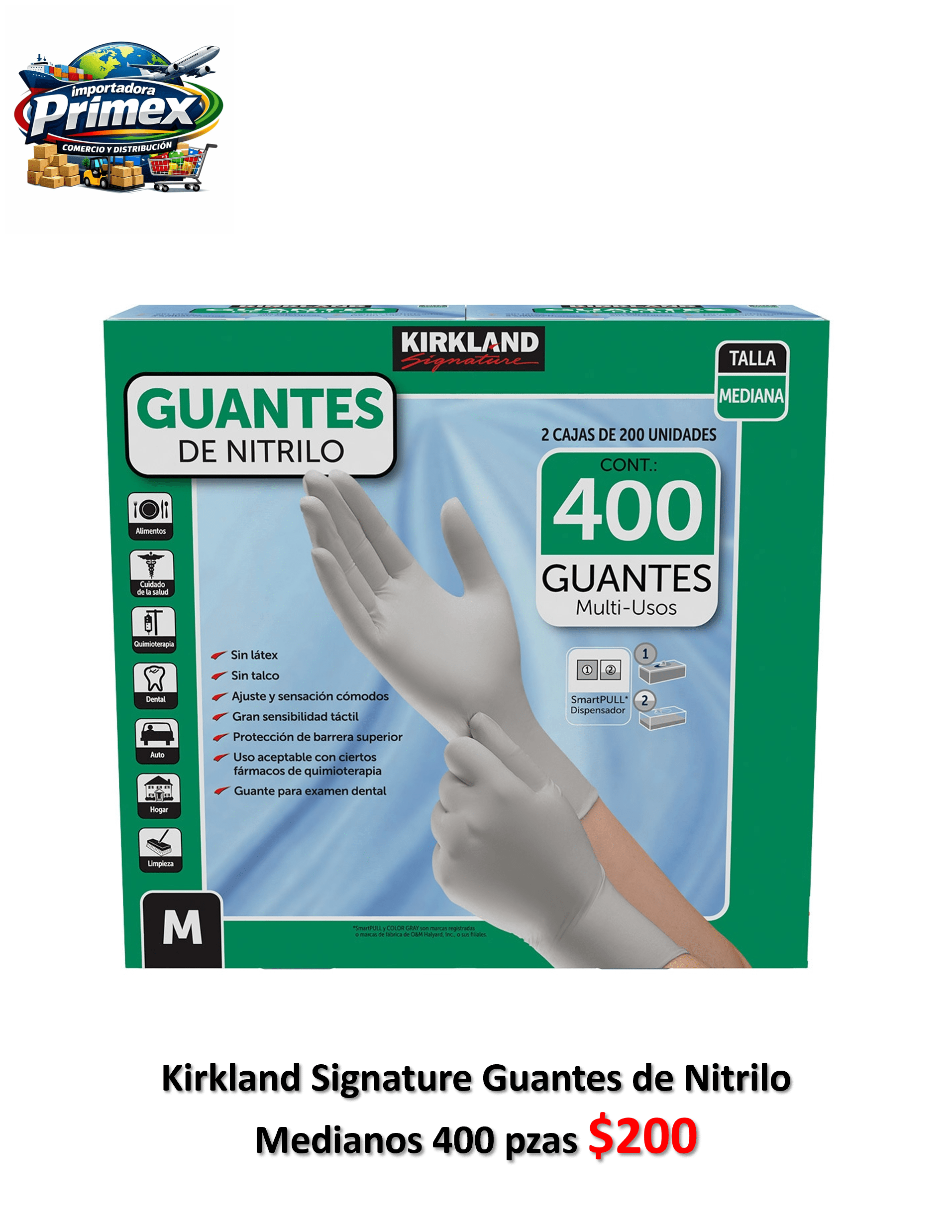 Kirkland Signature Guantes de Nitrilo Medianos 400